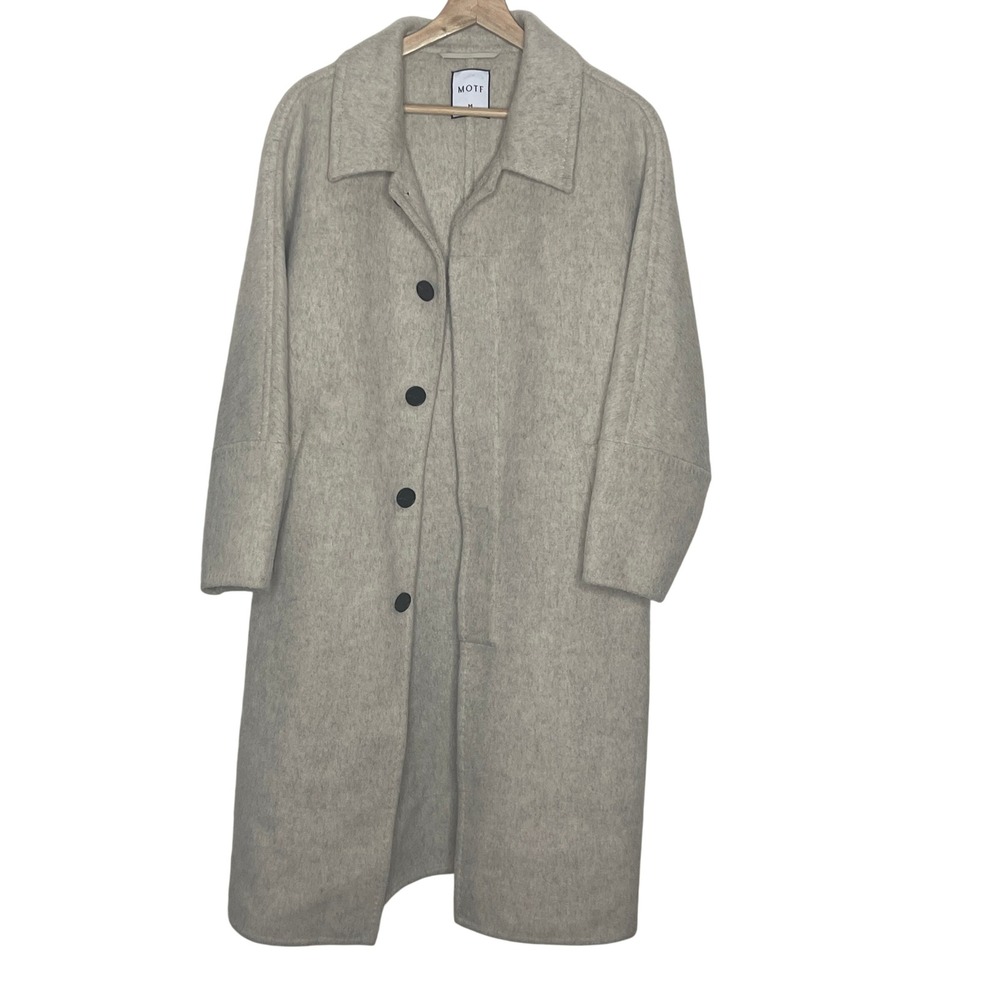 MOTF Premium Wool Blend Longline Overcoat Oatmeal Beige Minimalist Coat Size M - Picture 2 of 11